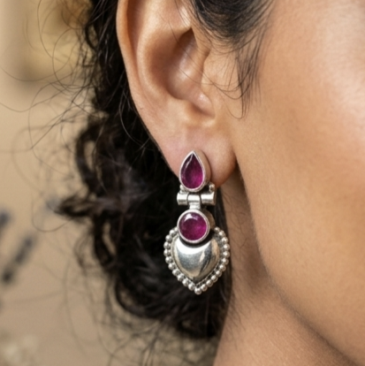 Heart Drop Pink Stud Earrings 